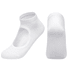 A pair of white open-top yoga socks featuring a non-slip design and a comfortable fit.