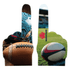 A pair of full colour EVA foam supporters' hands featuring rugby balls and a logo. Dominant colours include blue, orange, and white.