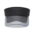 A black and grey sun visor featuring a wide brim and a smooth design. The product includes a logo.