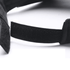 A black sun visor with a Velcro strap for adjustability, showcasing its textured material.