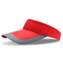 A red and grey sun visor with a wide brim and adjustable band. It features a logo on the band.