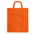 An orange foldable non-woven shopping bag with two handles and a front pocket. It features a logo.