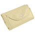 A folded, yellow, non-woven shopping bag with a snap closure and a logo.