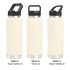 A drink bottle featuring a cream colour and three lid options: straw handle, Tritan lid, and sipper handle.