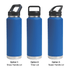 A drink bottle set featuring three blue 1L vacuum bottles with different lid options: straw handle, Tritan, and sipper handle.