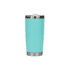 A drink bottle in a solid light blue colour, featuring a stainless steel lid and base, with a logo.