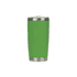 A drink bottle in vibrant green stainless steel with a silver base and fitted lid, featuring a logo.