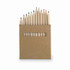 A cardboard box containing a 12-piece wooden pencil set in various colours, with a logo displayed on the front.