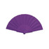 A purple RPET foldable fan with multiple pleats and a rounded handle, featuring a logo.