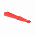 A red RPET foldable fan featuring a sleek design and a small handle, with a logo on it.