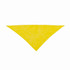 A triangular bandana in a bright yellow colour, featuring a logo.