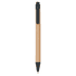 A recycled cardboard pen in natural brown with a black push-action top and clip, featuring a logo.
