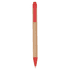 A recycled cardboard pen with a red clip and tip, featuring a logo on the barrel.