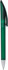 A green frosted plastic pen with a twist-action mechanism and a black clip. It features a logo on its body.