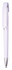 A white plastic ballpoint pen with a sleek design and a clip. Features a silver accent and a logo.