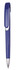 A blue push-action plastic ballpen with a clip and silver accents. It features a branded logo.