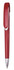 A red plastic ballpoint pen with a push-action mechanism and a silver clip. It features a logo.