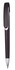 A black push-action plastic ballpen with a silver accent and a clip. It has a simple and sleek design.