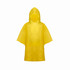 A yellow poncho with a hood, featuring a simple design. It has a logo on one side.