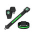 A black LED USB flash drive shaped like a bracelet, featuring a logo and glowing green text.