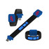 A black and blue LED USB flash drive in a wristband design, featuring a logo and illuminated text.