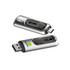 A silver 2-in-1 USB flash drive with a transparent casing and a branding logo. Features both USB and USB-C connectors.
