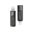 A 2 in 1 USB flash drive in black, featuring USB-A and Type-C connectors, with logos on the casing.