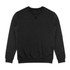 A black unisex sweatshirt with long sleeves and a crew neckline. It features ribbed cuffs and a logo.