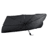 A black car sunshade umbrella with a curved design, featuring a central handle and a sturdy frame.