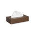 A rectangular tissue box in a brown patterned design with white tissues partially pulled out.
