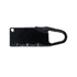 A black travel padlock with a carabiner clip and combination dials for setting a code.