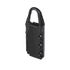 A travel padlock in black with a sleek design and a sturdy hook for secure fastening.