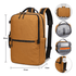 A mustard yellow backpack with adjustable straps and multiple pockets, including a side drink bottle holder.