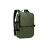 A green backpack with multiple compartments and adjustable straps, featuring a logo on the front.