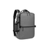 A grey backpack featuring multiple compartments and adjustable straps, designed for versatility and functionality.