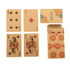 Custom playing cards featuring a beige colour with black and red designs, packaged in a matching box with a logo.