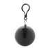 A black ball keyring with a clip, designed to hold a compact poncho inside.