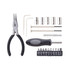 A 22-piece black and silver tool set including pliers, screwdrivers, sockets, and hex keys in a carry case.