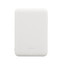 A white power bank made from recycled ABS material, featuring indicator lights and a compact design.