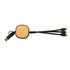 A USB charger cable with a bamboo and black recycled ABS design, featuring multiple connectors for various devices.