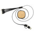 A USB charger cable with a bamboo and black ABS body, featuring multiple interchangeable connectors.