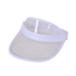 A white PVC sun visor with a transparent shield, featuring an adjustable band and a logo.
