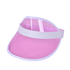 A pink PVC sun visor with a white band and translucent visor, featuring a logo on the band.