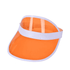 An orange PVC sun visor with a white band and clear visor section, featuring a logo on the front.