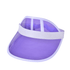 A purple PVC sun visor with a white band and adjustable strap. Features a transparent visor shield.