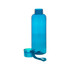 A drink bottle in a vibrant blue colour, with a removable lid featuring a strap.