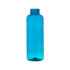 A drink bottle in a vibrant blue colour with a screw-top lid and a simple design. It features a logo.