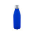 A drink bottle in vibrant blue with a silver stainless steel cap and a smooth, rounded body.