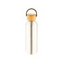 A drink bottle made of stainless steel with a bamboo lid and a metal handle. The bottle has a sleek, silver finish.