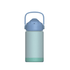 A drink bottle featuring a stainless steel design in a gradient of light blue to green with a removable lid and handle.